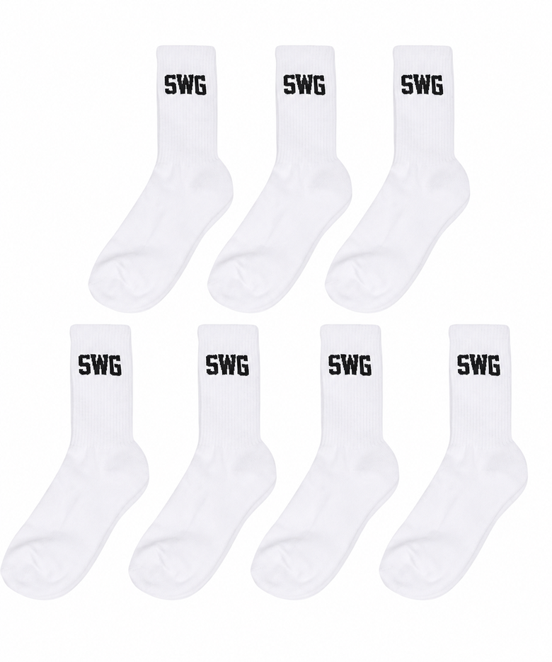 [7PACK]SWG 남여공용 스포츠 커버 크루 삭스 쿠션 양말 화이트