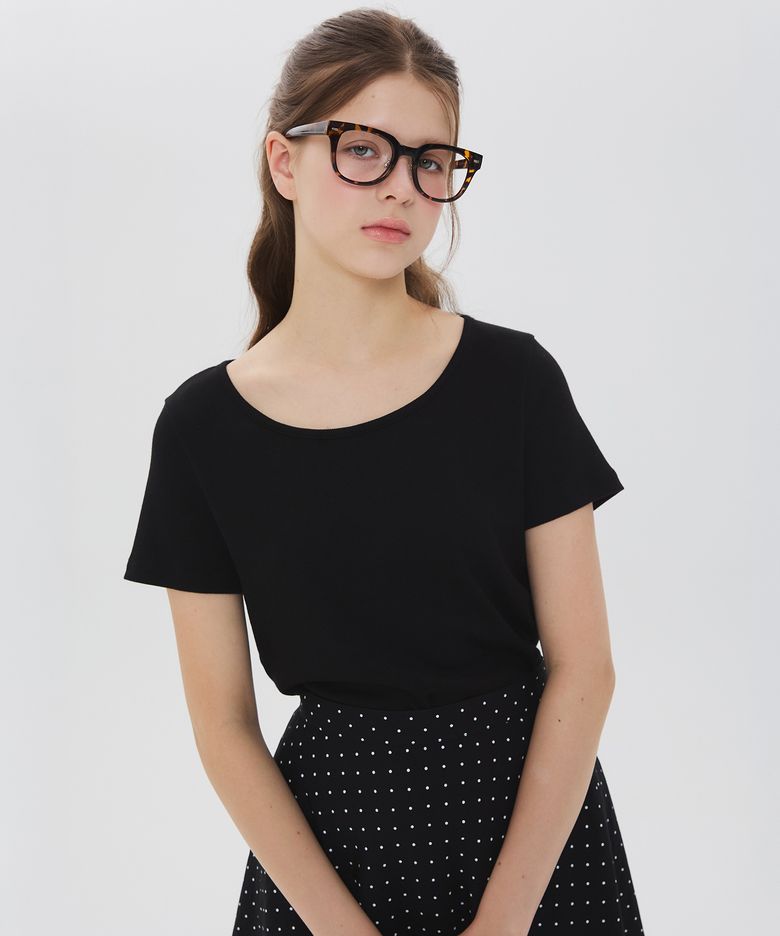 U-Neck Ribbon t-Shirt_Black