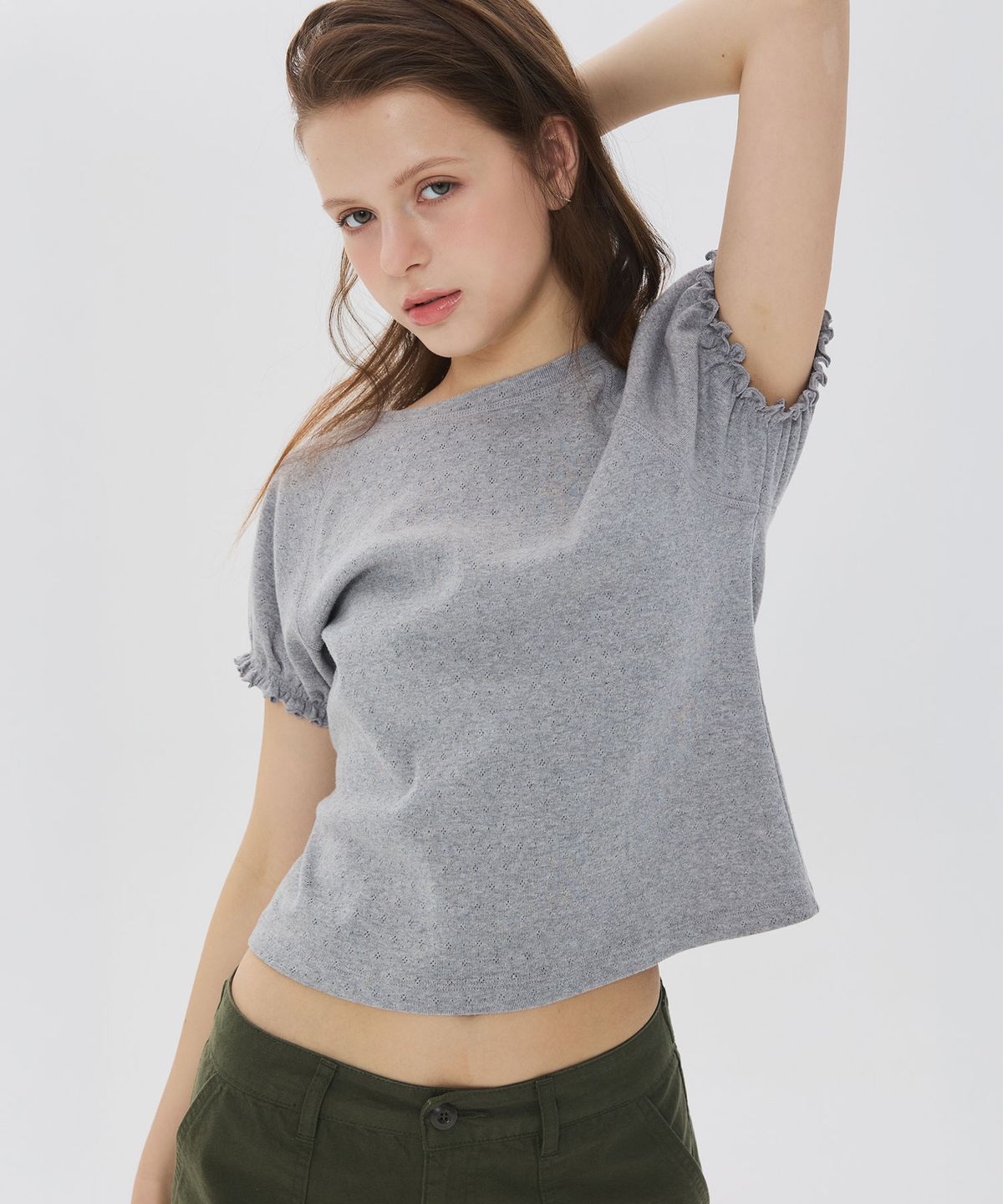 뉴루키(NEW LOOKY) Balloon sleeve t-shirt_Melange grey