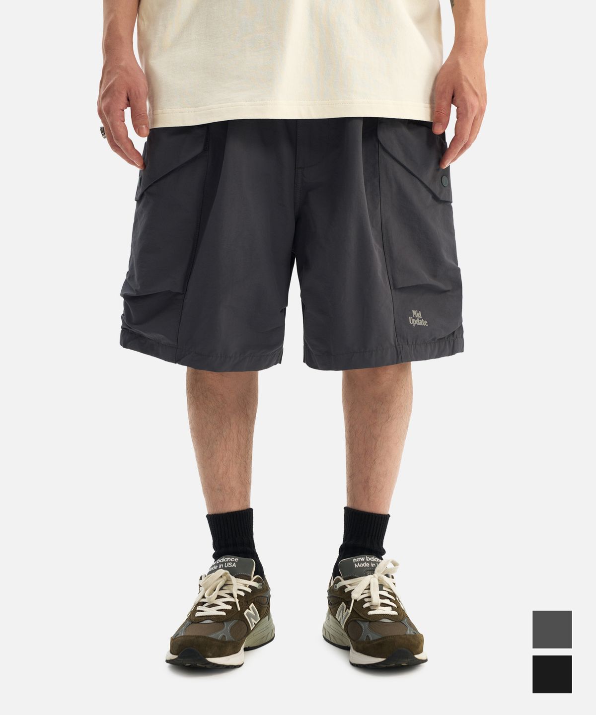 미드업데이트(MIDUPDATE) Dimensional Cargo Banding Shorts Pants Darkgray