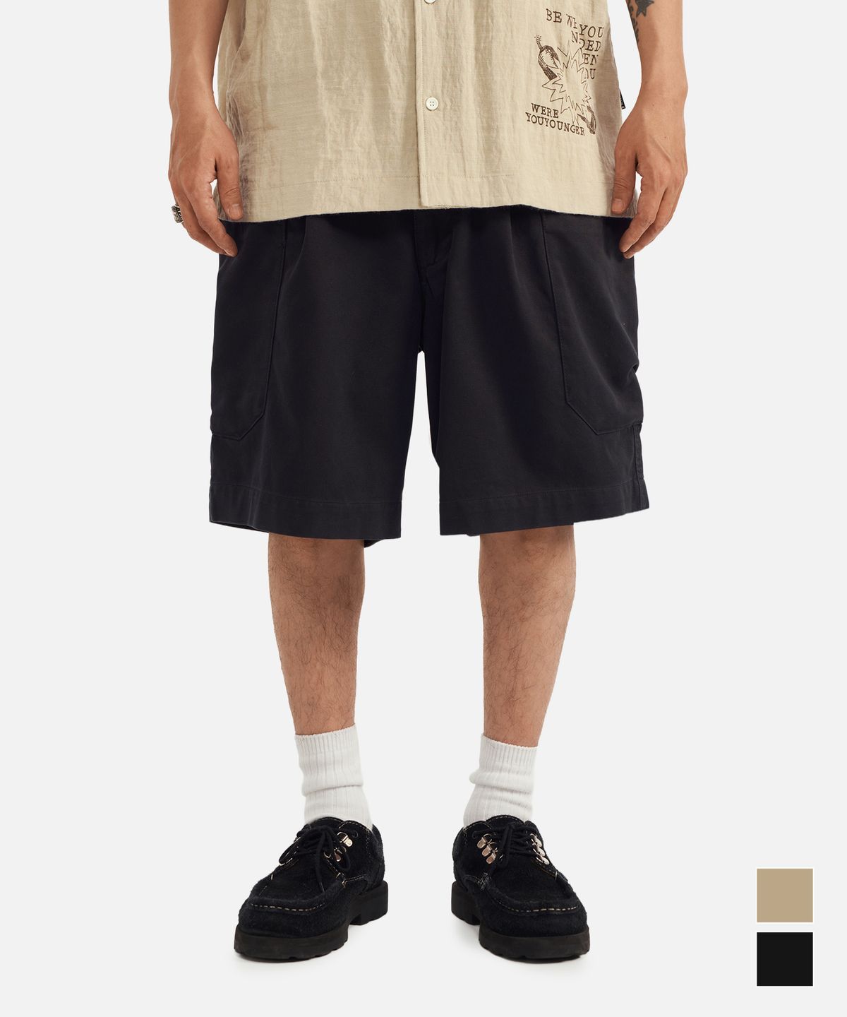 미드업데이트(MIDUPDATE) Dimensional Side-Pocket Shorts Pants Black