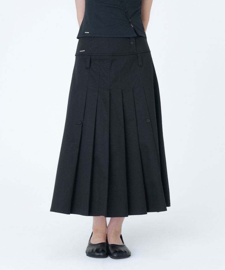 Layered pleats maxi skirt BLACK