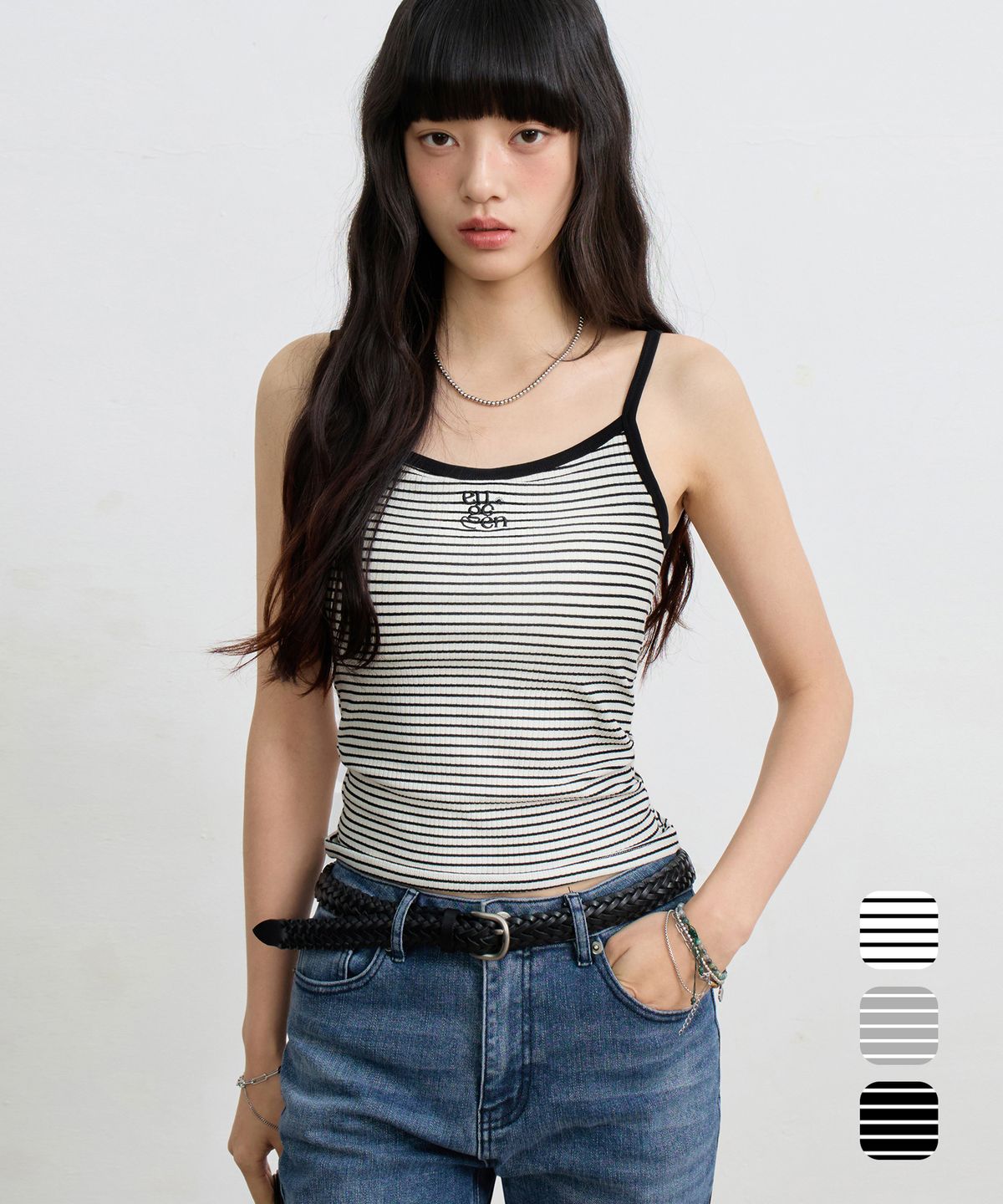 유젠(EUGGEN) 캡내장 리브드 스트라이프 슬리브리스_3 COLOR