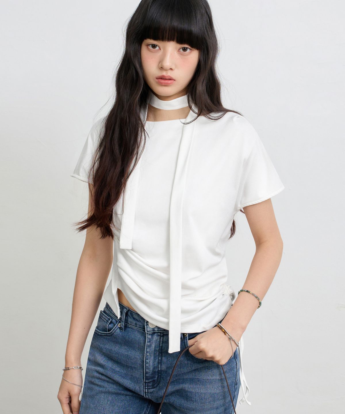 유젠(EUGGEN) 드로스트링 타이 세트 탑_화이트