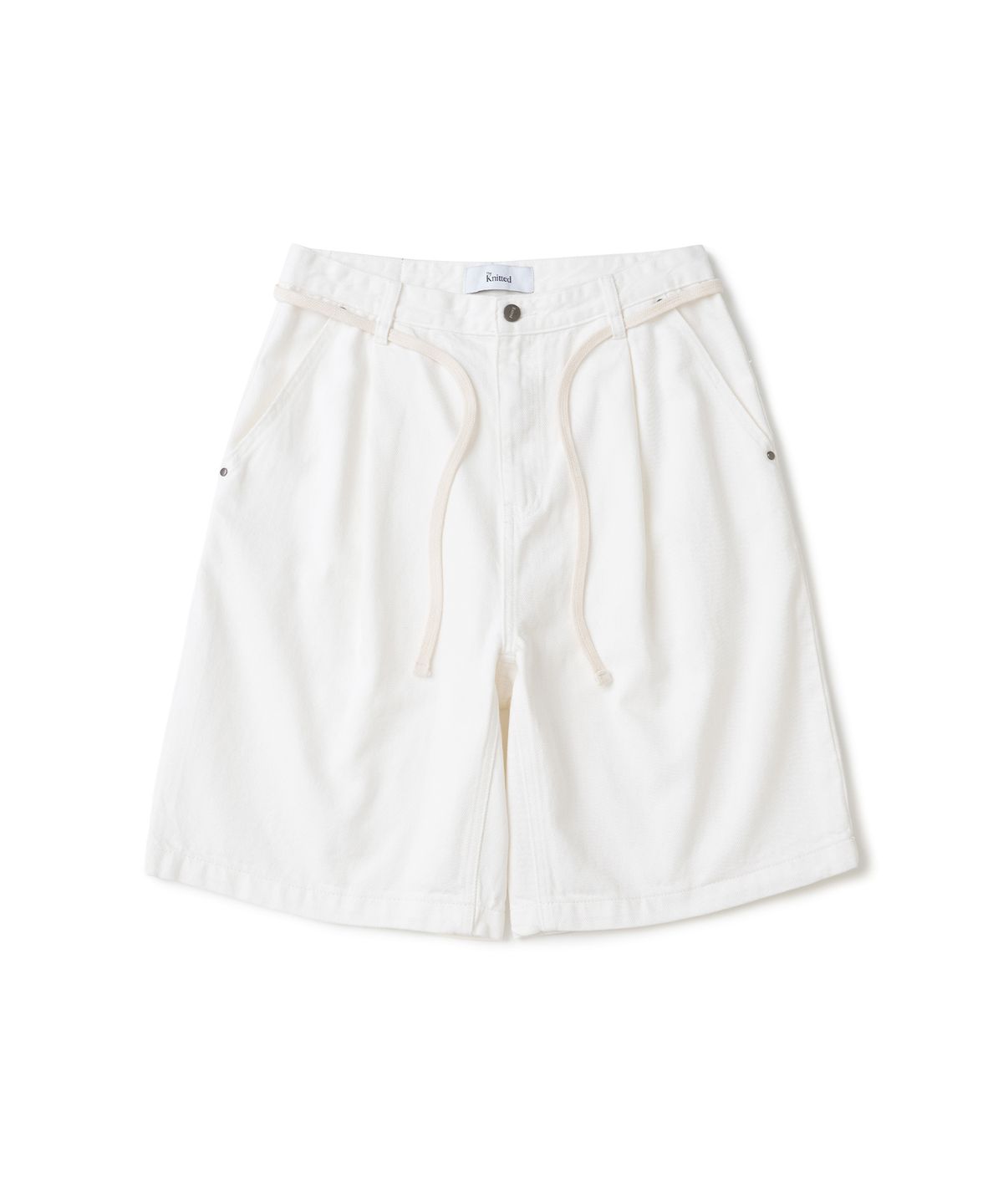 니티드(KNITTED) (UNISEX)아웃스트링 버뮤다 데님 하프 팬츠 CREAM