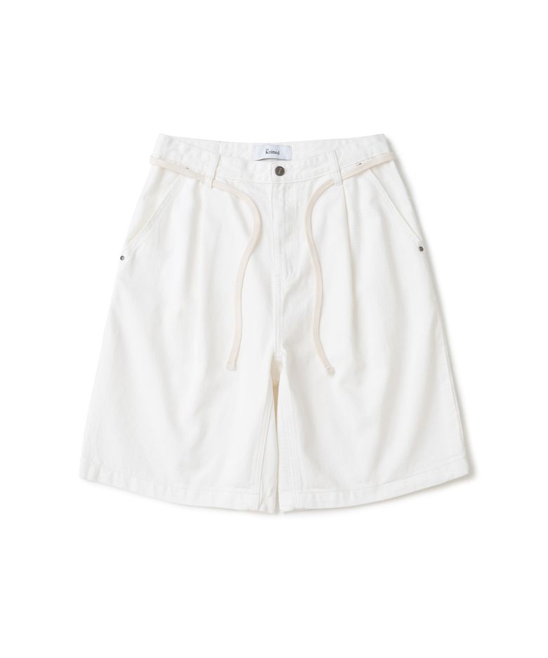 (UNISEX)아웃스트링 버뮤다 데님 하프 팬츠 CREAM