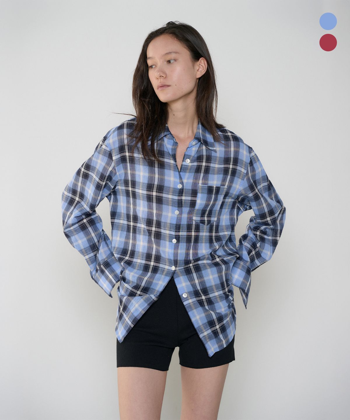 정감 스튜디오(JEONGGAM STUDIOS) Sheer Check Loose Shirt_2 Color