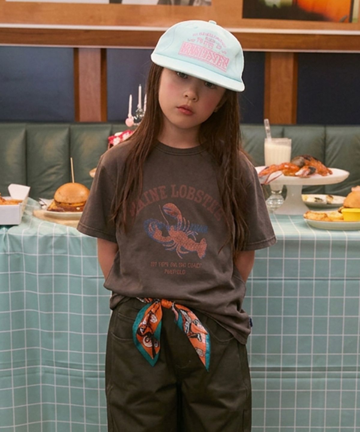 펜필드(PENFIELD) [주니어]MALINE LOBSTER 자수 아트워크 반팔 티셔츠 다크브라운_FS2KT04K