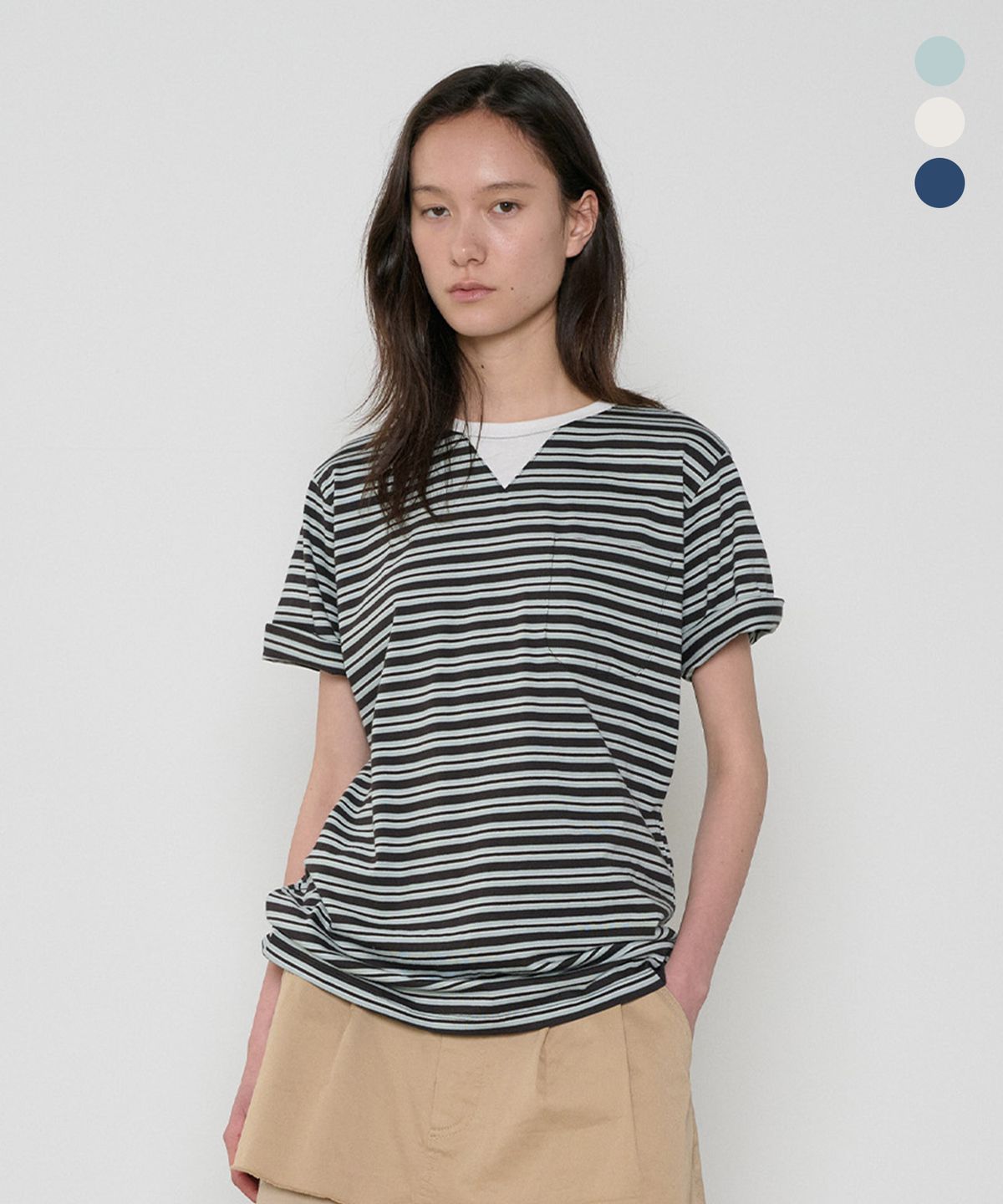정감 스튜디오(JEONGGAM STUDIOS) V-Gusset Pocket Stripe Tee_3 Color