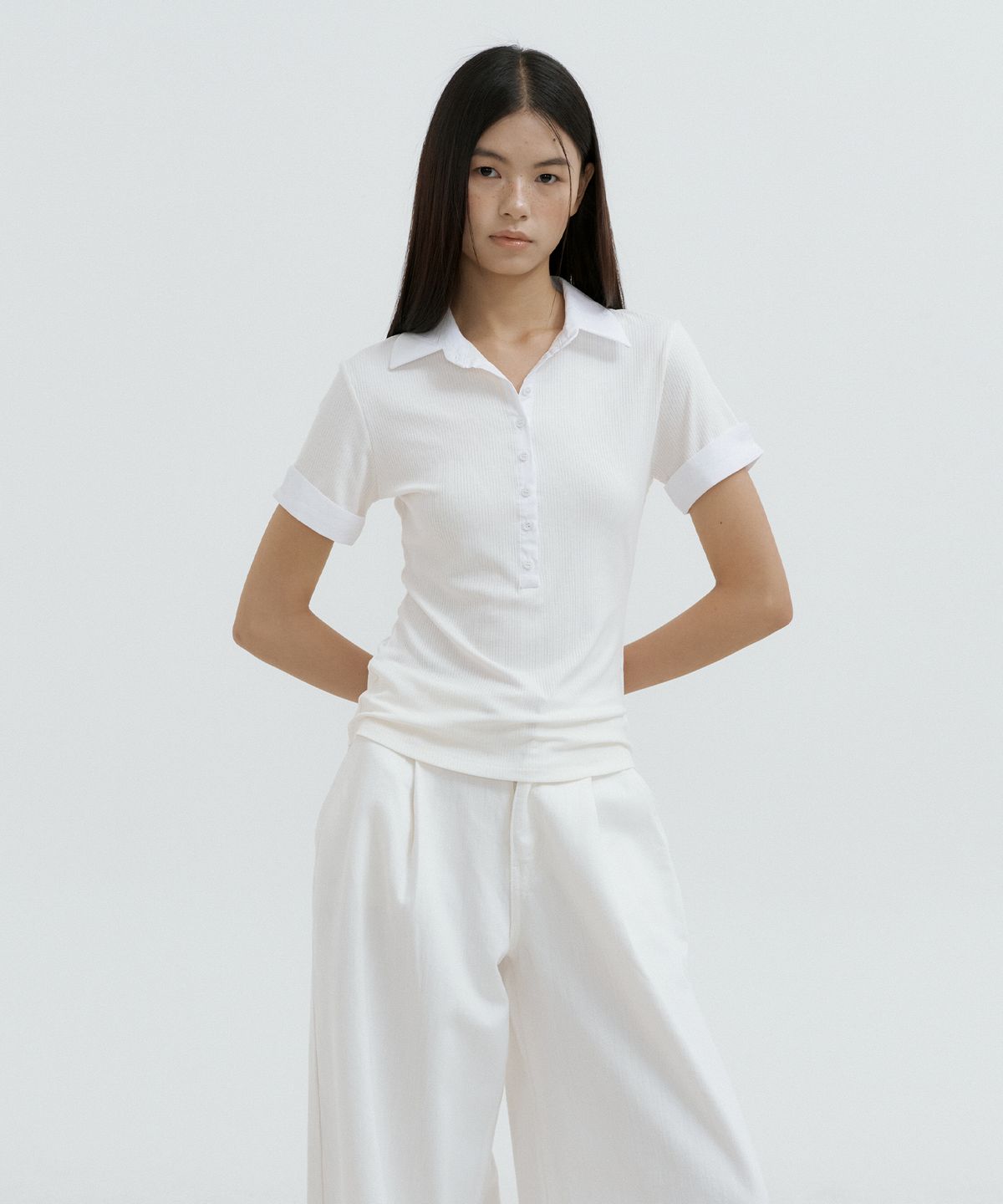 루시르주(LUCIR ZU) Shirt Hybrid Ribbed Top (ivory)
