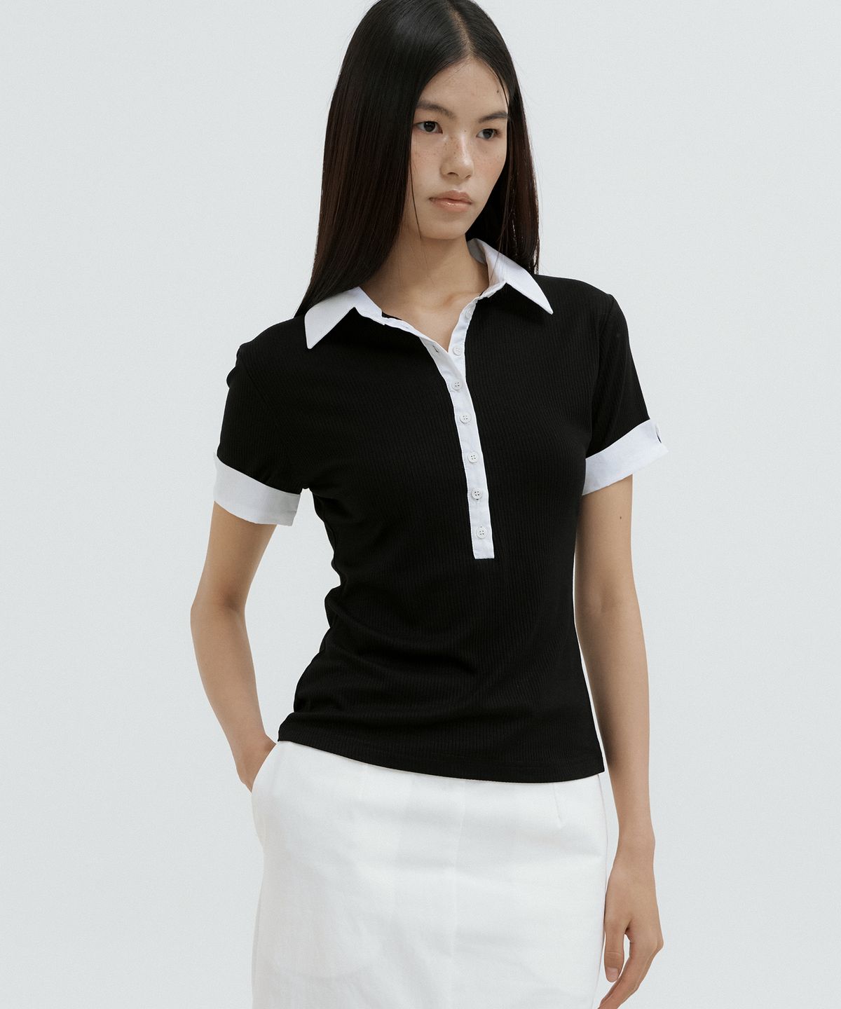 루시르주(LUCIR ZU) Shirt Hybrid Ribbed Top (black)