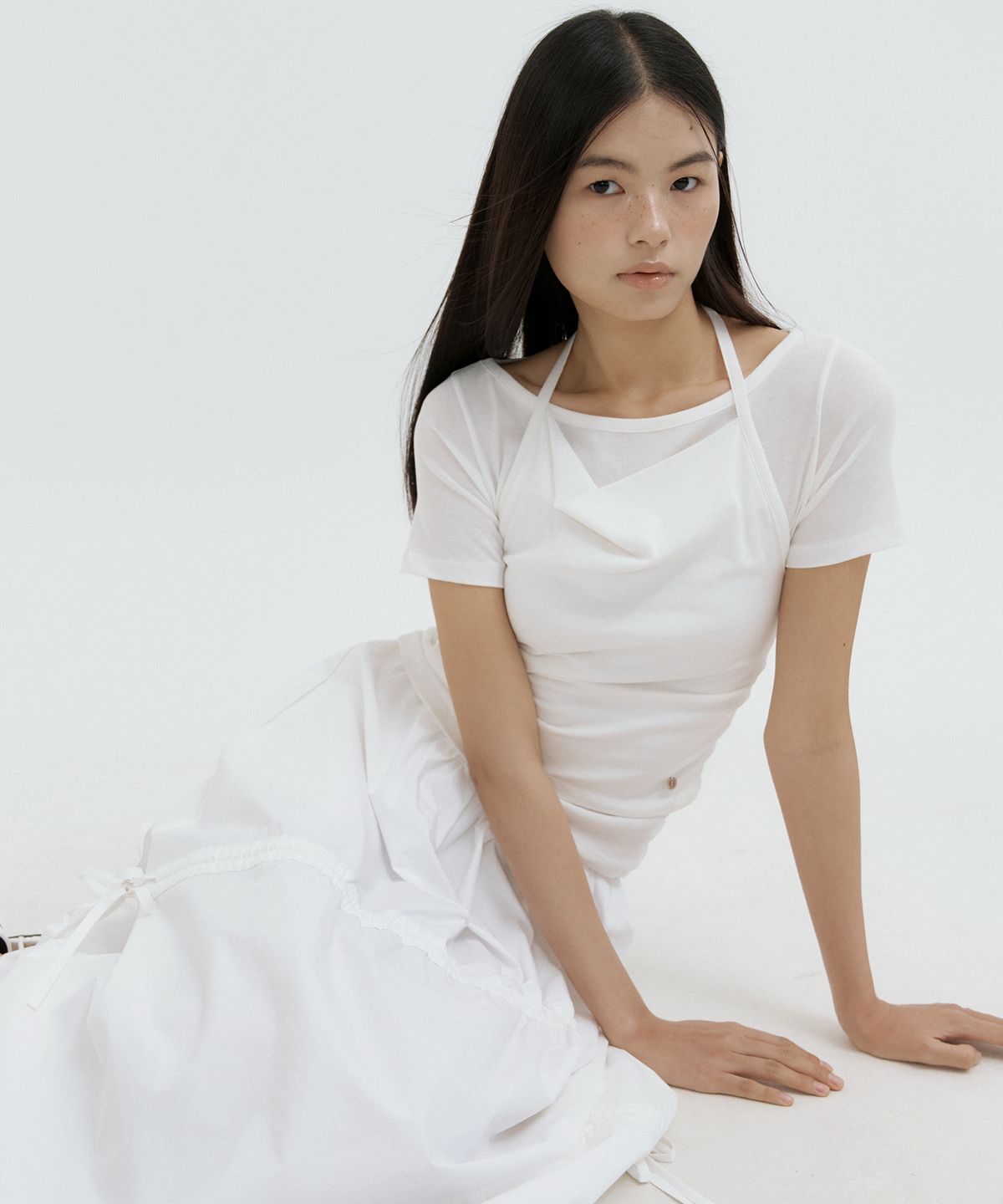 루시르주(LUCIR ZU) Halter Layered Sleeve Top (ivory)