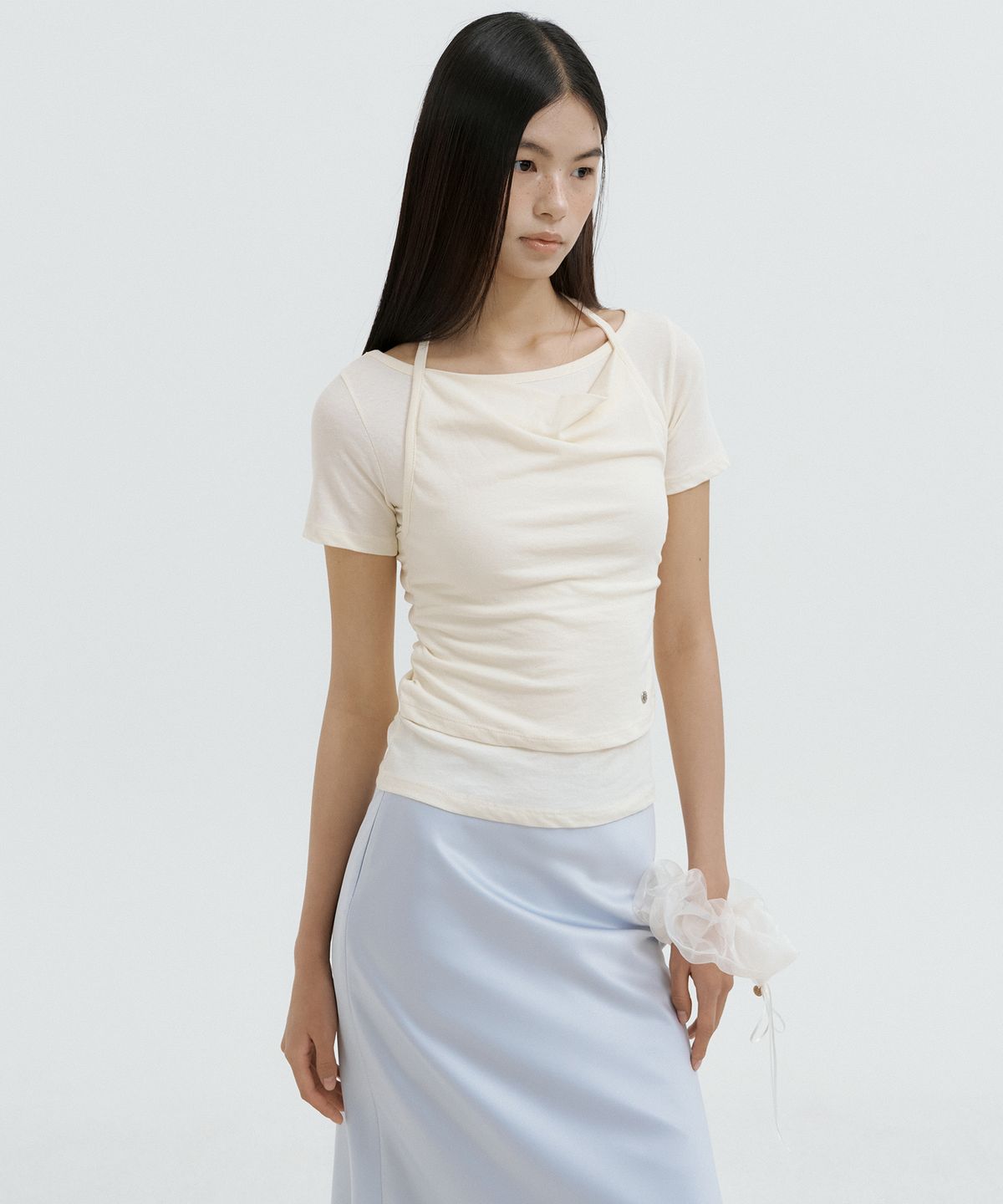루시르주(LUCIR ZU) Halter Layered Sleeve Top (cream)