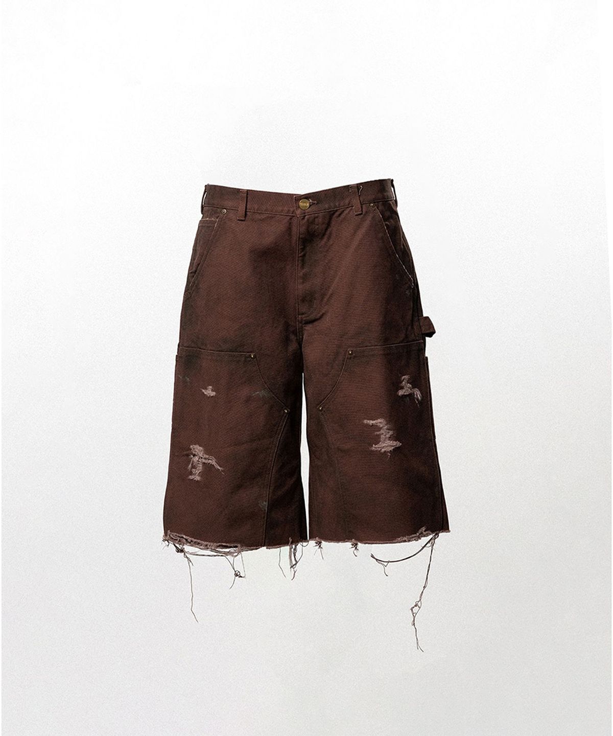카미야(KAMIYA) BORO Duck Painter Bermuda Pants - BROWN