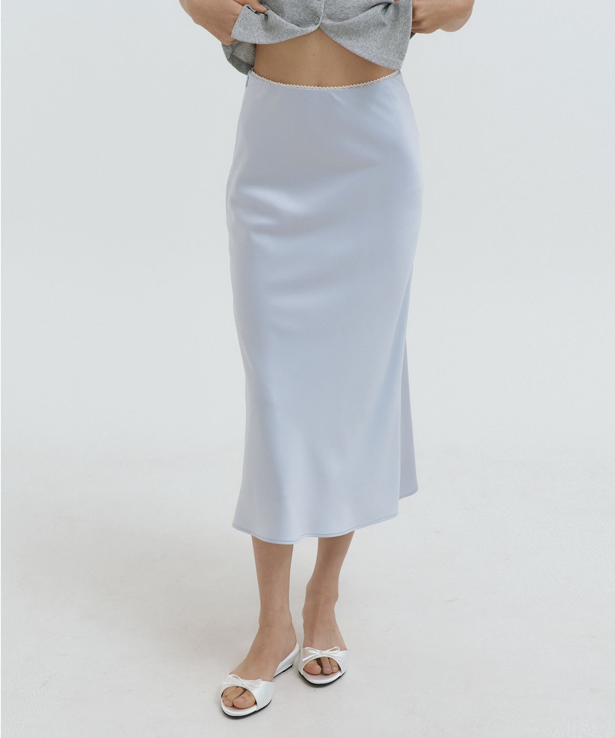 루시르주(LUCIR ZU) Flow Satin Long Skirt (sky blue)