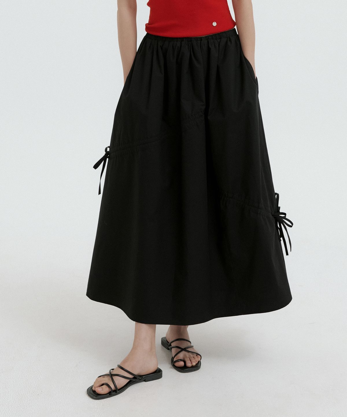 루시르주(LUCIR ZU) Ribbon Banding Balloon Skirt (black)