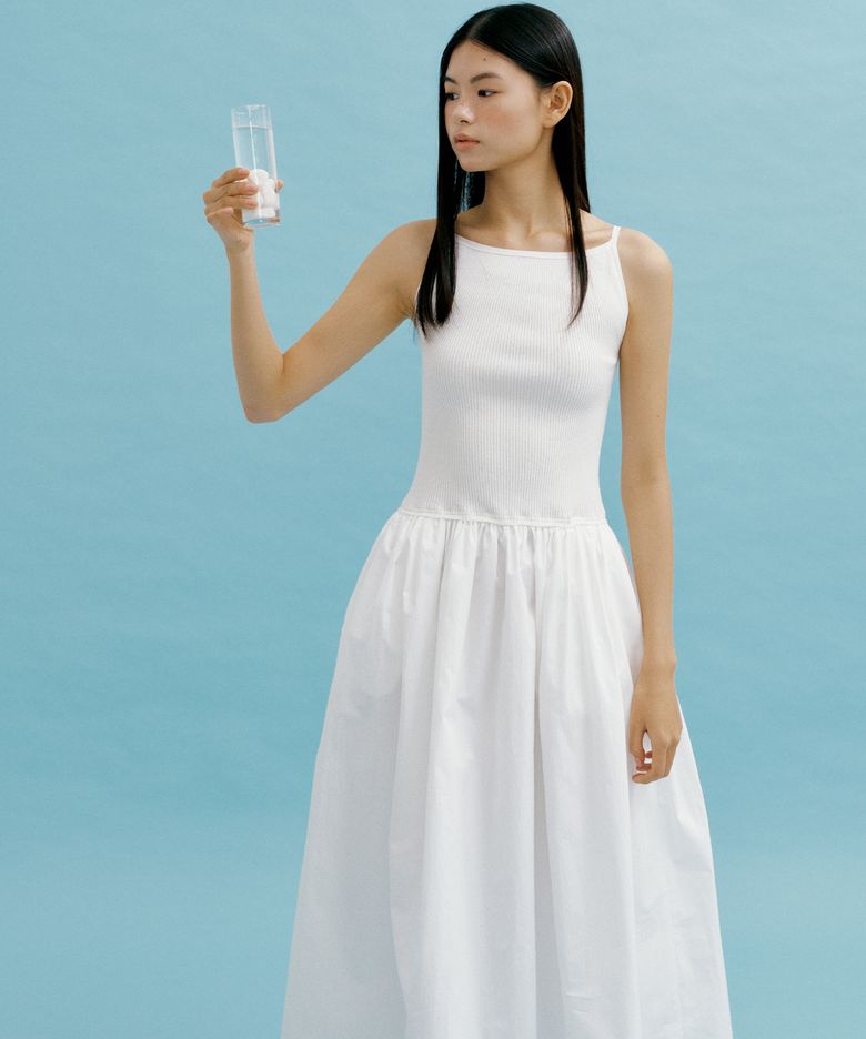 Boatneck Knit Balloon Dress (ivory)