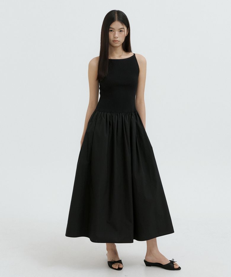 Boatneck Knit Balloon Dress (black)