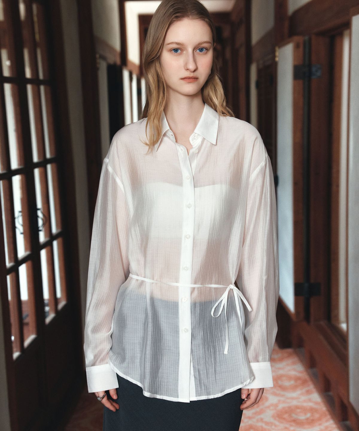 시야쥬(SIYAZU) SITP5290 실키 ST 스트링 셔츠_White