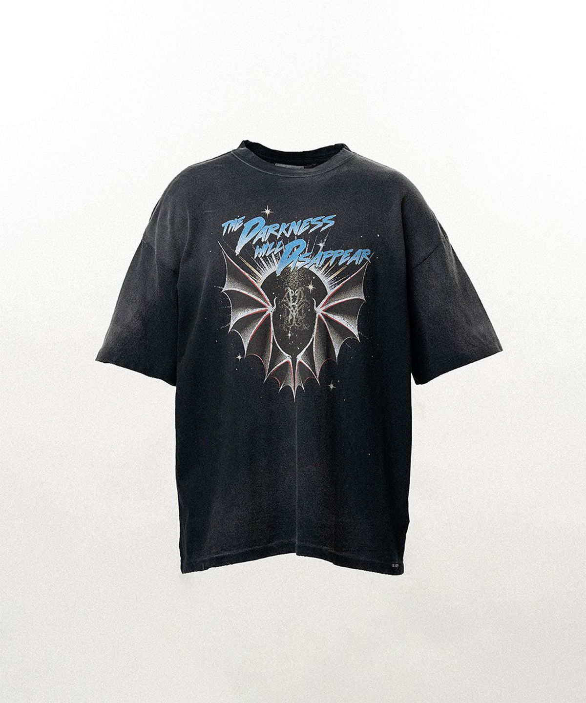 카미야(KAMIYA) THE DARKNESS WILL DISAPPEAR Distressed T-shirt - BLACK