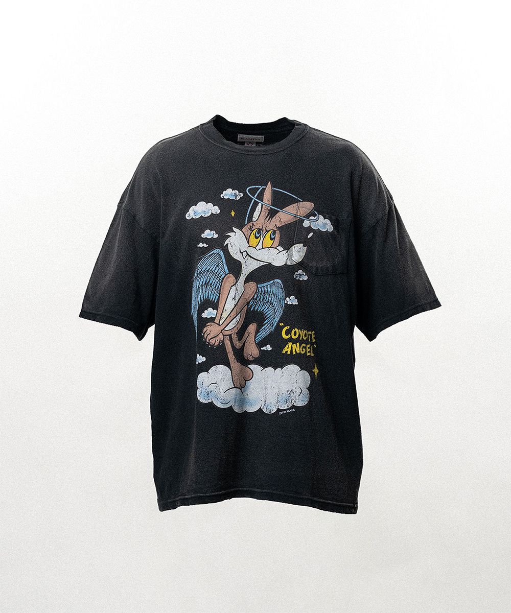 카미야(KAMIYA) COYOTE ANGEL Distressed Pocket T-shirt - BLACK