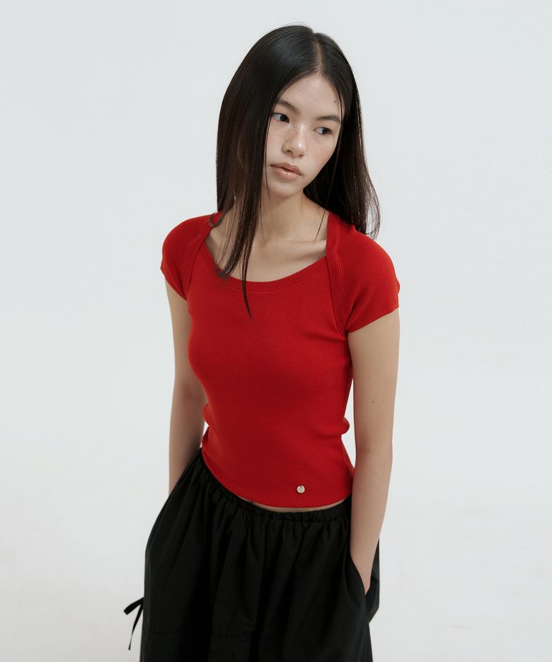 Boatneck Bolero Knit Top (red)