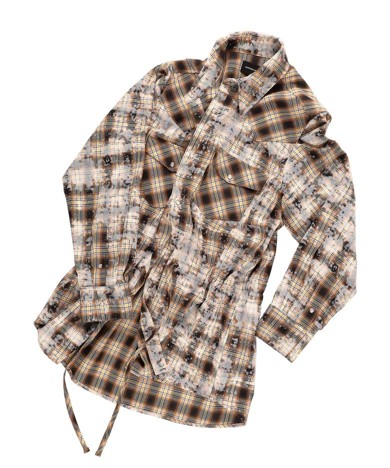 FLARE TIED WESTERN CHECK SHIRT YELLOW
