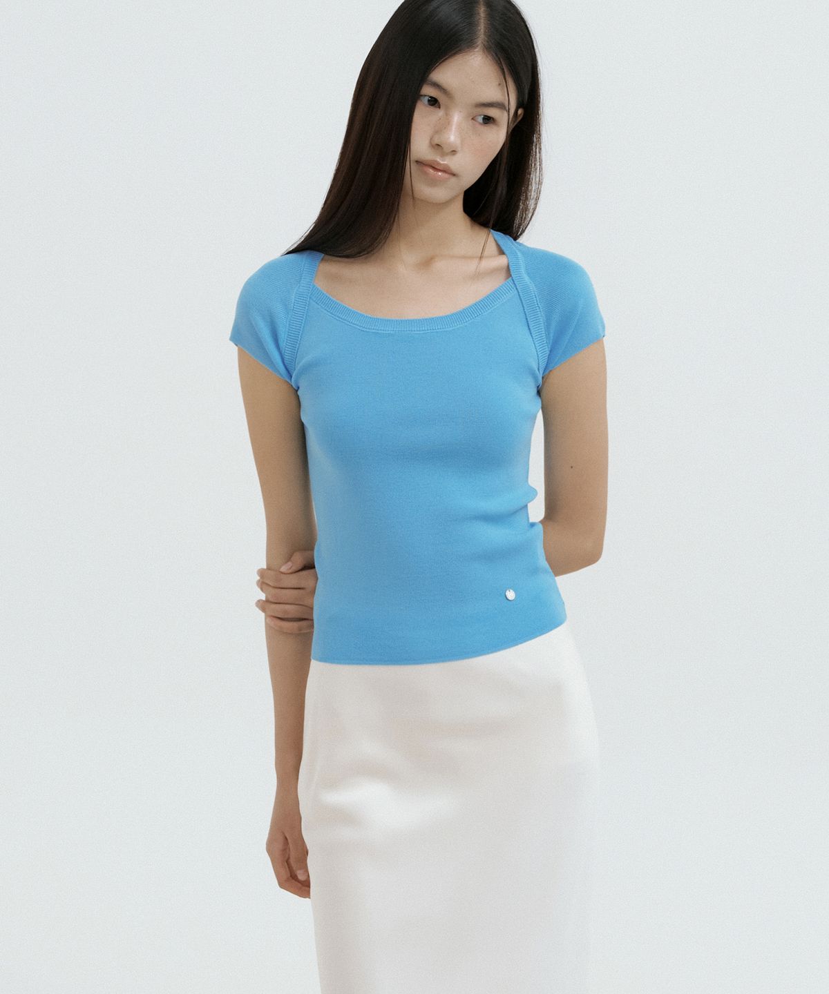 루시르주(LUCIR ZU) Boatneck Bolero Knit Top (sky blue)