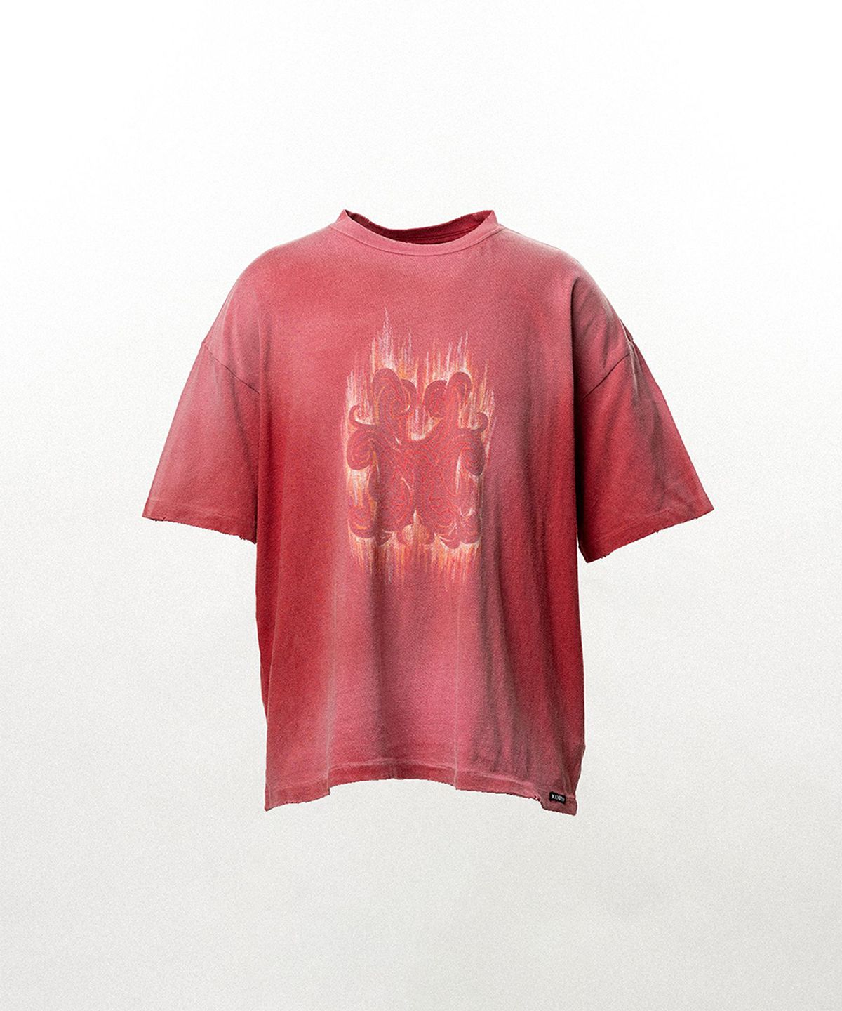 카미야(KAMIYA) CRAYON FLAME Distressed T-shirt - RED