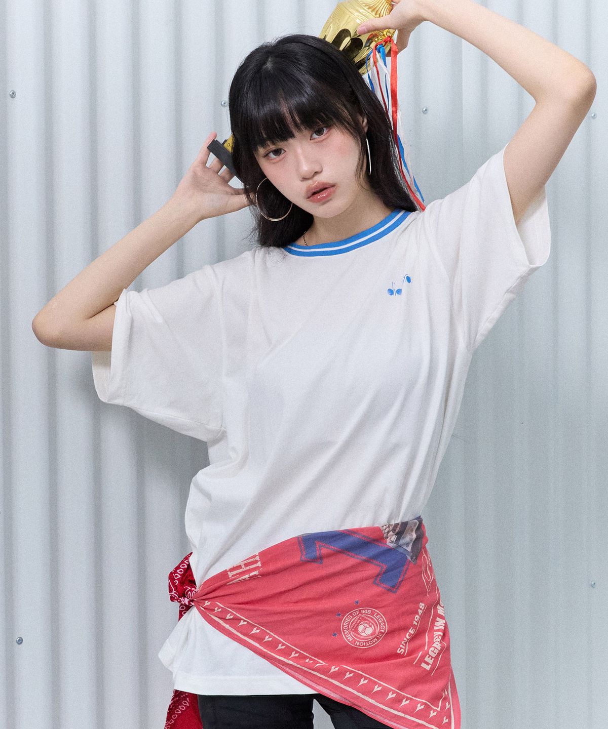 디아도라(diadora) 워싱 그래픽 반팔 티셔츠 OFF WHITE
