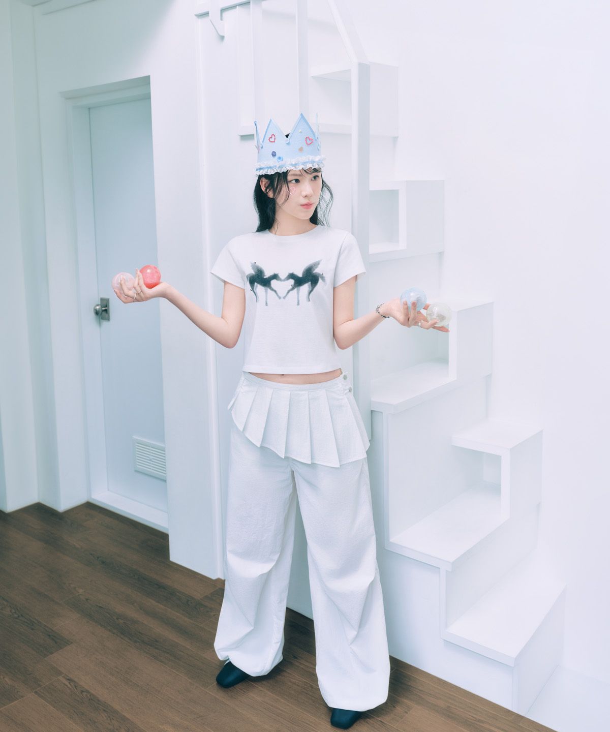 다이닛(DEINET) [YOON SOAP X DEINET] SKIRT LAYERED PANTS IN WHITE
