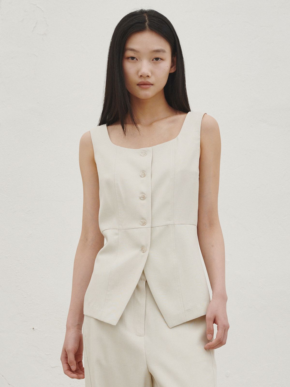 누브(NOUVE) 린넨 베스트 블라우스 - 아이보리 / Linen Vest Blouse - Ivory