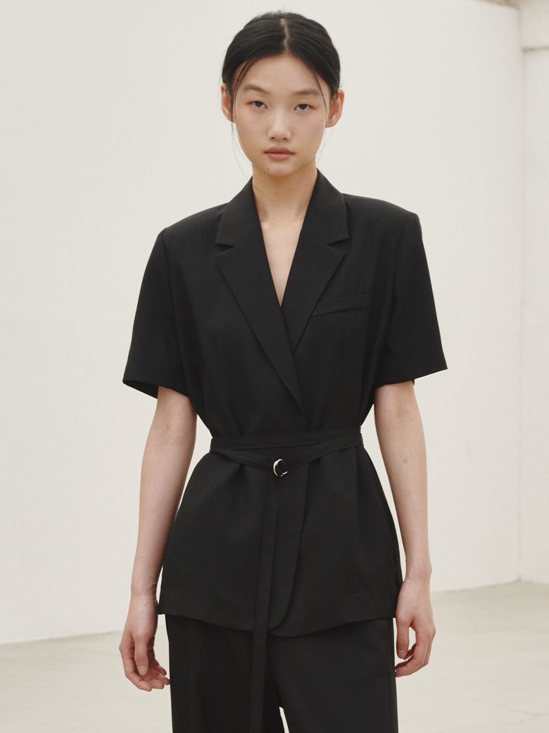 린넨 벨티드 자켓 -블랙 / Linen Belted Jacket - Black