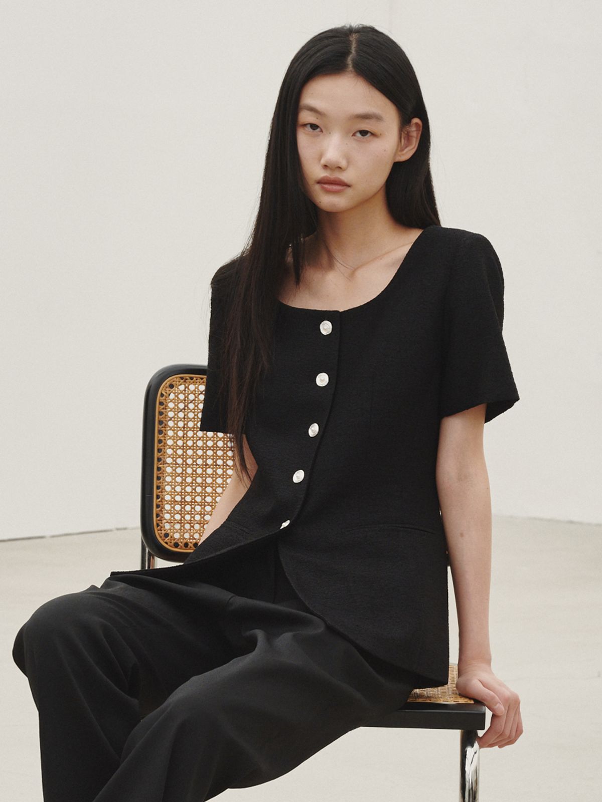 누브(NOUVE) 썸머 트위드 라인 자켓 - 블랙 / Summer Tweed  Line Jacket - Black