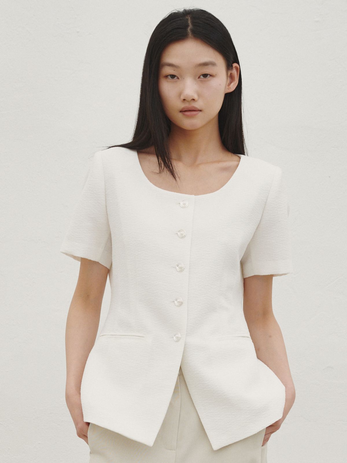 누브(NOUVE) 썸머 트위드 라인 자켓 - 화이트 / Summer Tweed  Line Jacket - White