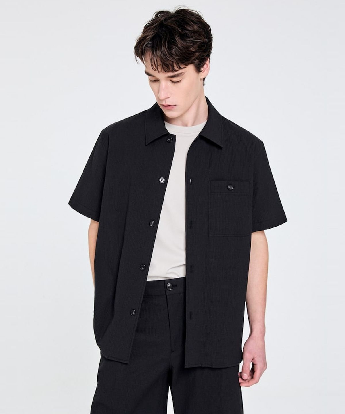 GLXY (갤럭시 라이프스타일)(GLXY (GALAXY LIFESTYLE)) GLXY [갤럭시라이프스타일][三無衣服] AIRY 하프 셔츠 (SETUP)  블랙