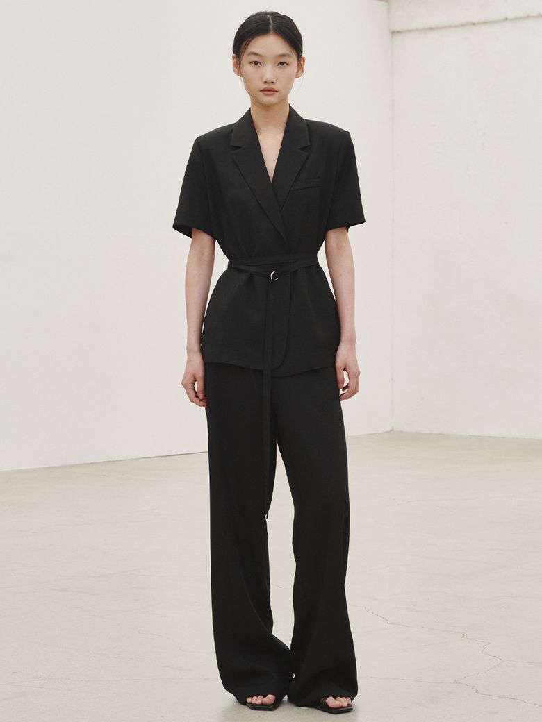 린넨 벨티드 자켓 셋업 - 블랙 / Linen Belted Jacket Set up - Black