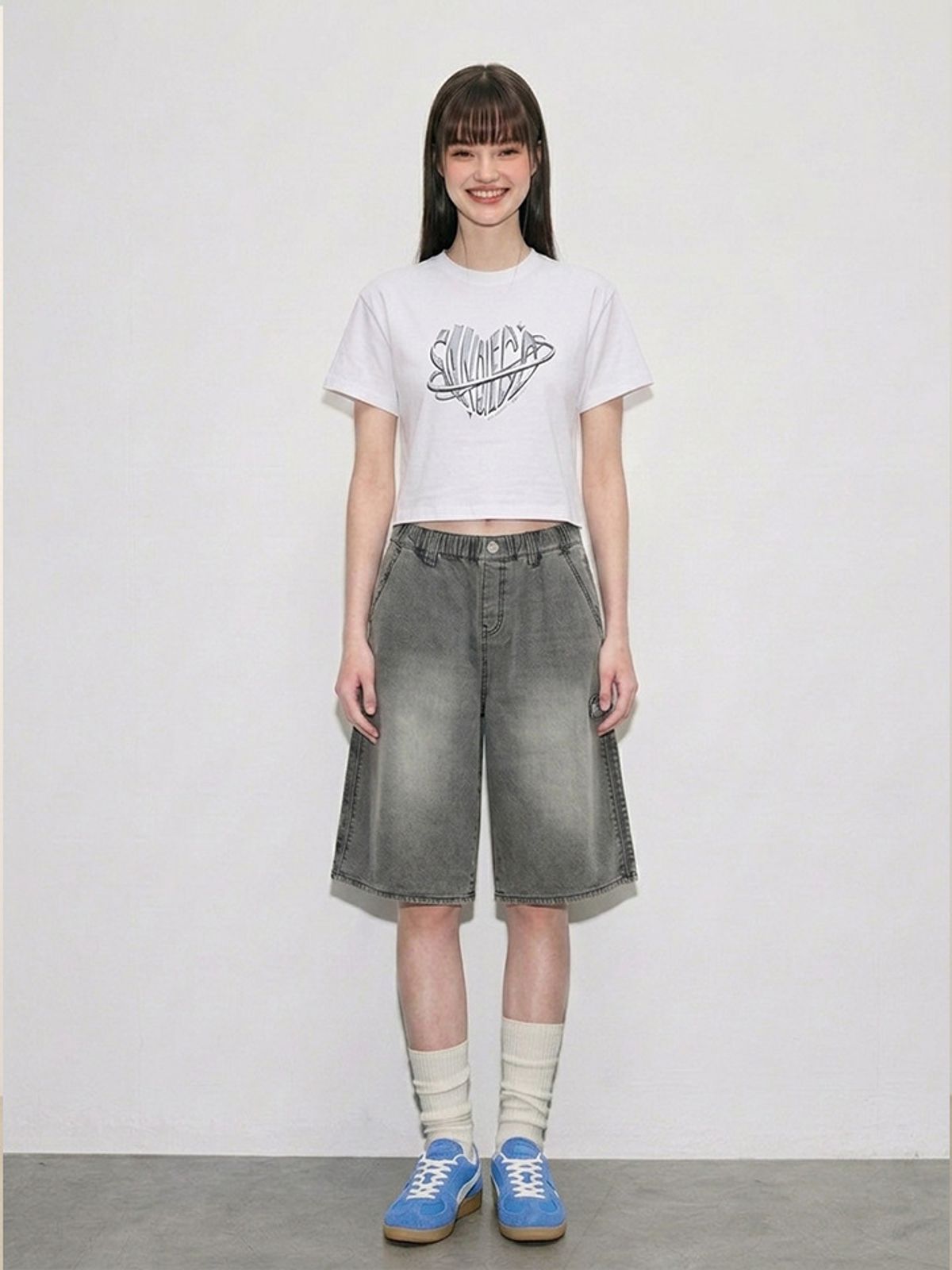 행텐 틴즈(HANGTEN TEENS) 틴즈 여아 6부 사이드 턱 버뮤다 데님팬츠_044(14570-156-405-10)