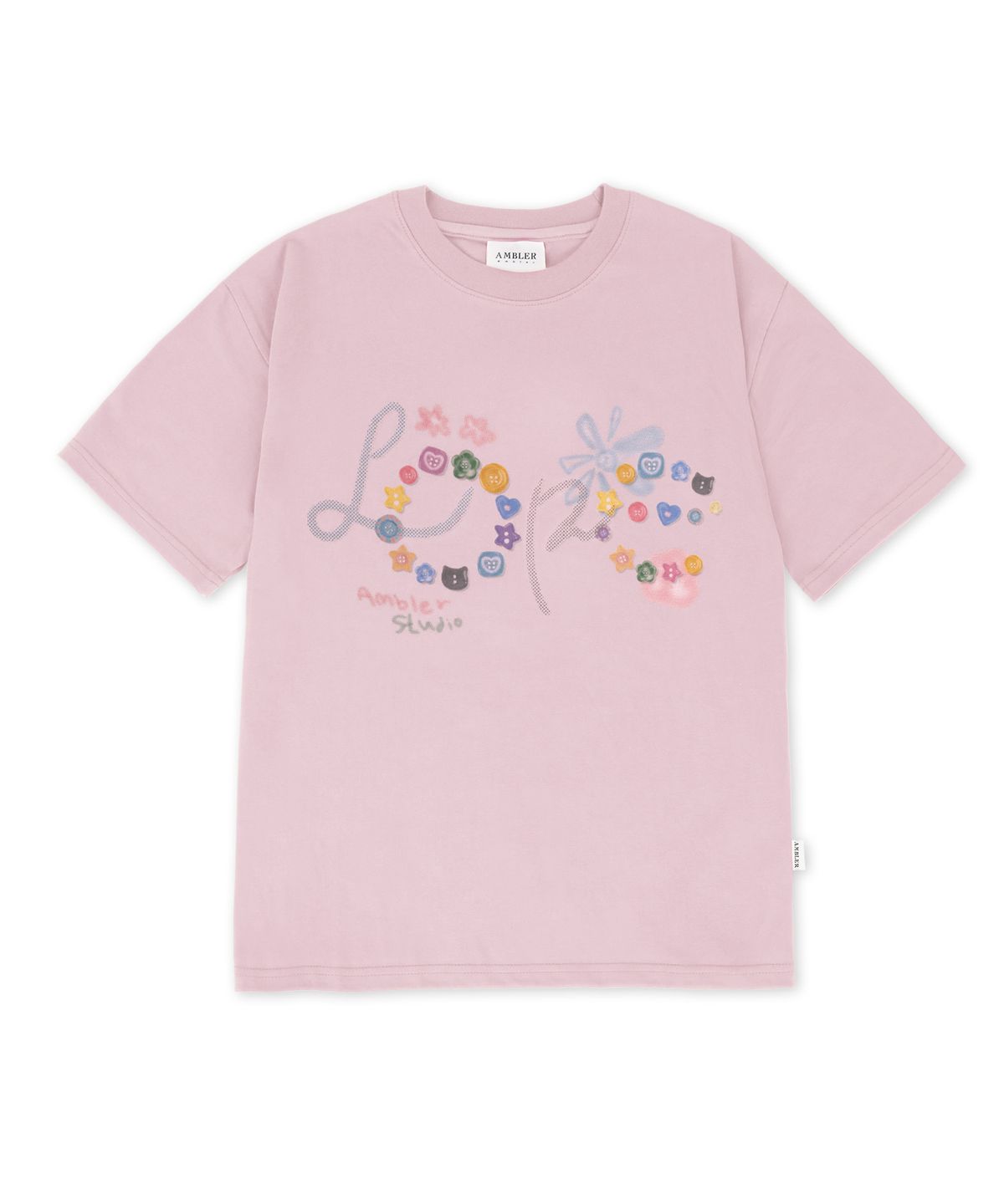 엠블러(AMBLER) Button Lettering  그래픽 반팔 티셔츠 AS1312 (핑크)