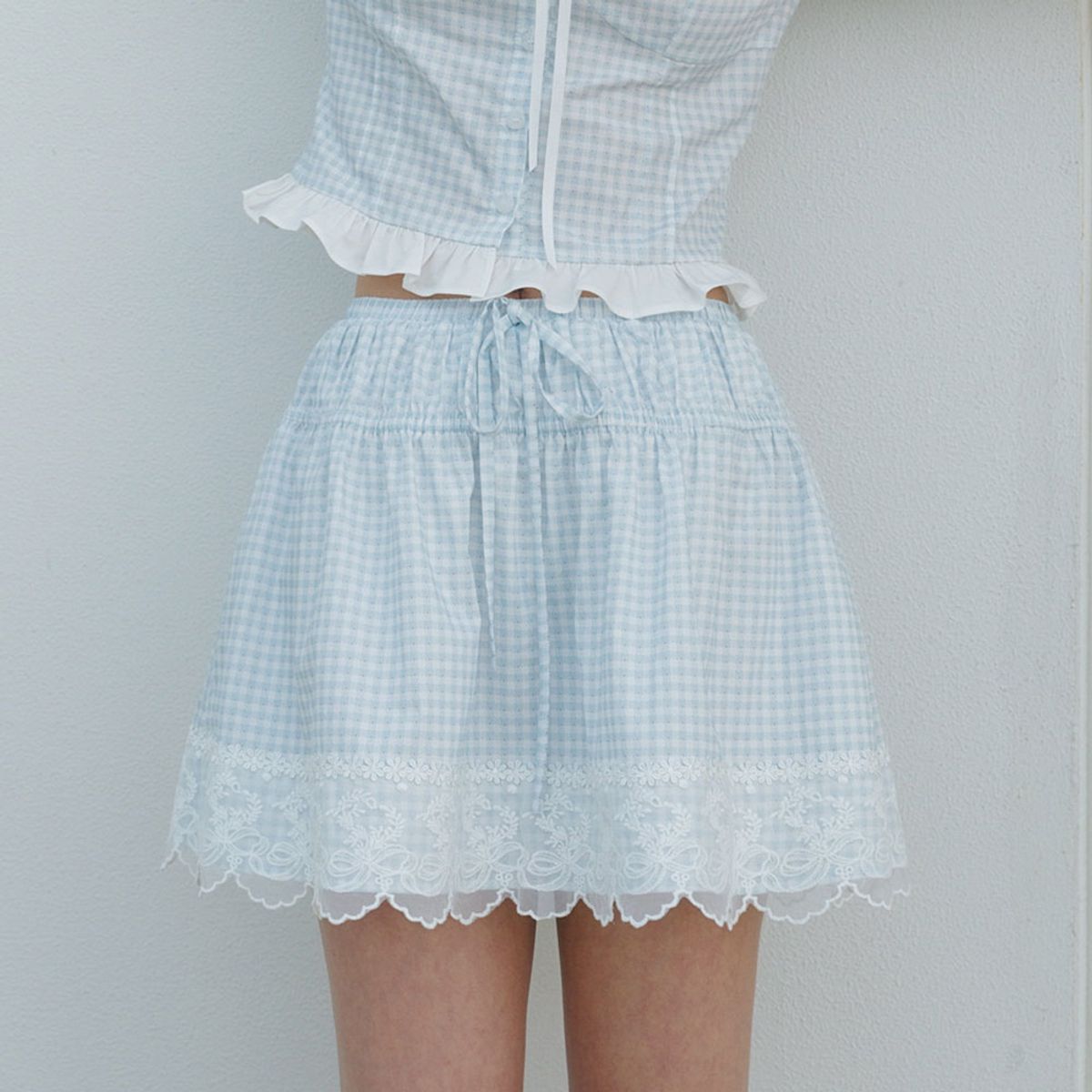 쎄무아듀(CEST MOIDEW) Cest_Gingham lace trim skirt