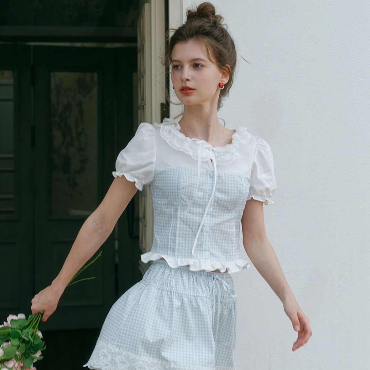 쎄무아듀(CEST MOIDEW) Cest_Gingham lace collar blouse