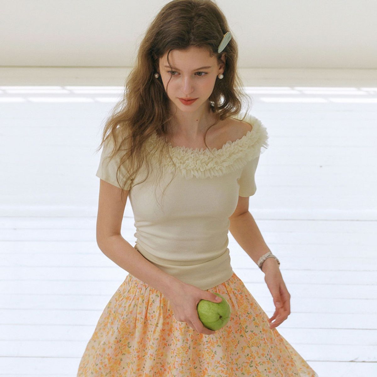 쎄무아듀(CEST MOIDEW) Cest_Mesh two-way cropped top_YELLOW
