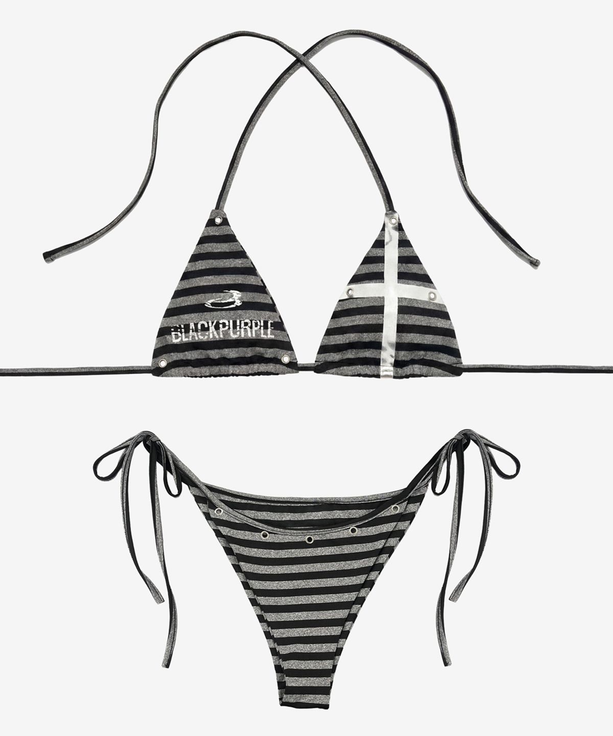 블랙 퍼플(BLACK PURPLE) 오프그리드 스트라이프 비키니_그레이 Offgrid Stripe Bikini_Gray