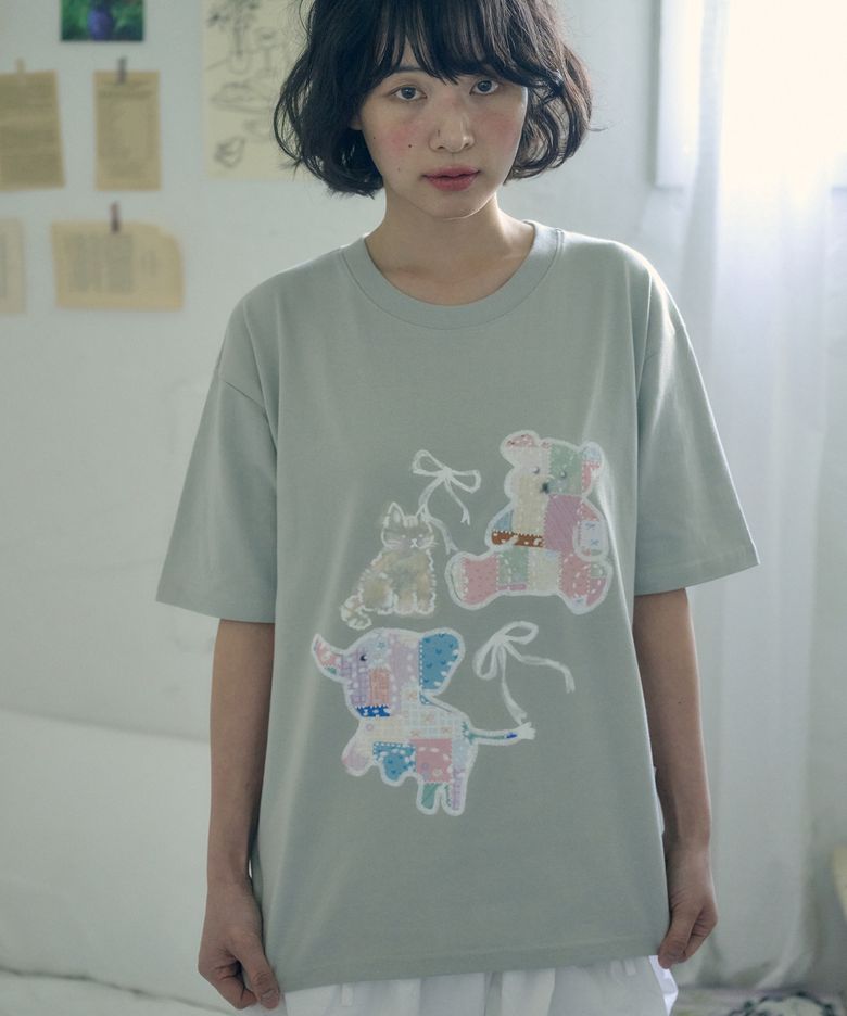 Vintage Bear 그래픽 반팔 티셔츠 AS1314 (그린)
