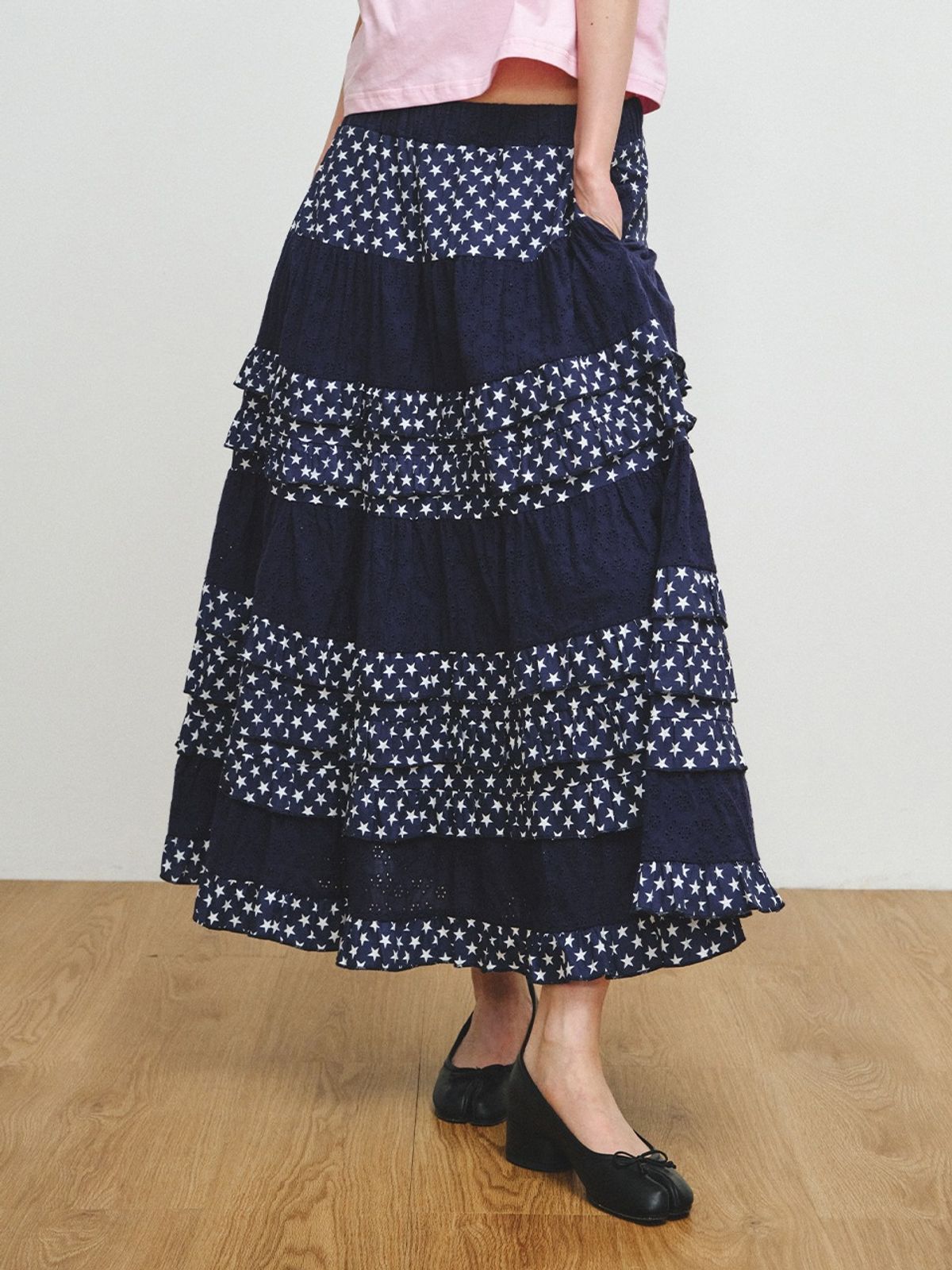 플리즈프로젝트(PLZPROJECT) EYELET FRILL SKIRT, NAVY