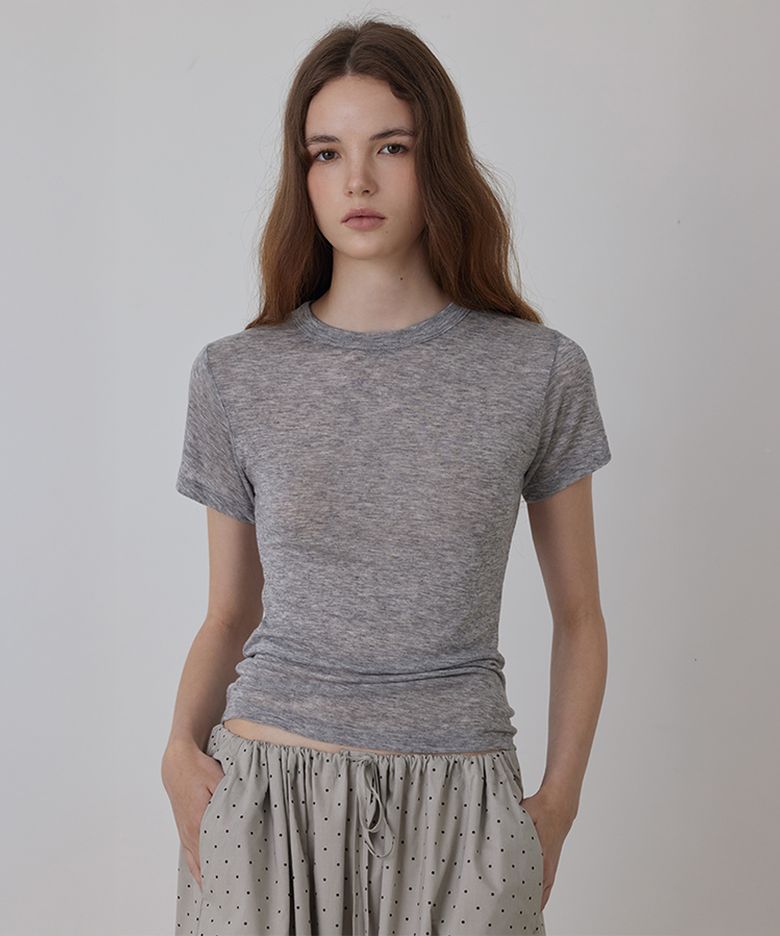 Tencel See-through Round Short Sleeve T-shirt
