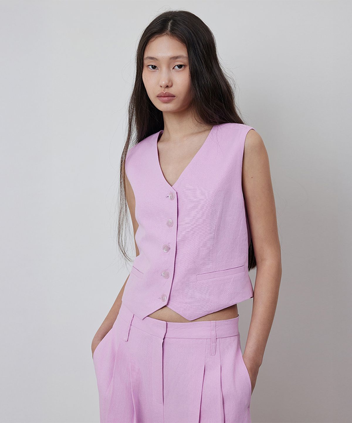 퀸스래빗(Q'SRB) Natural Linen Buckle Summer Vest