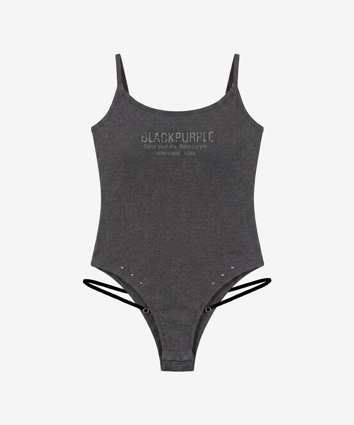 블랙 퍼플(BLACK PURPLE) 컷아웃 바디 수트 나시_다크멜란지 Cutout Body Suit_Dark Melange