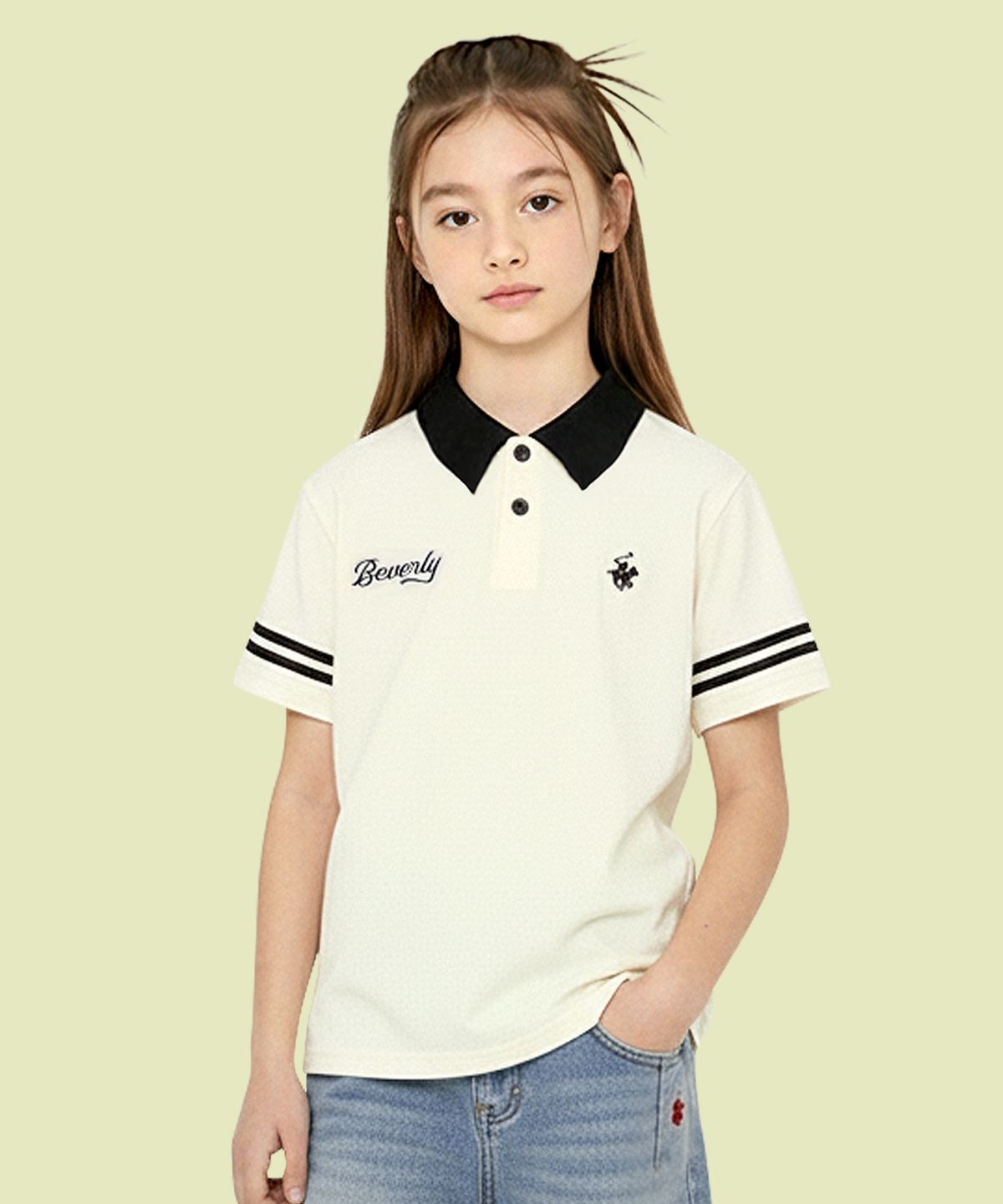 비버리힐즈 폴로클럽 키즈(BEVERLY HILLS POLO CLUB KIDS) 세컨드카라반팔티셔츠 [크림]