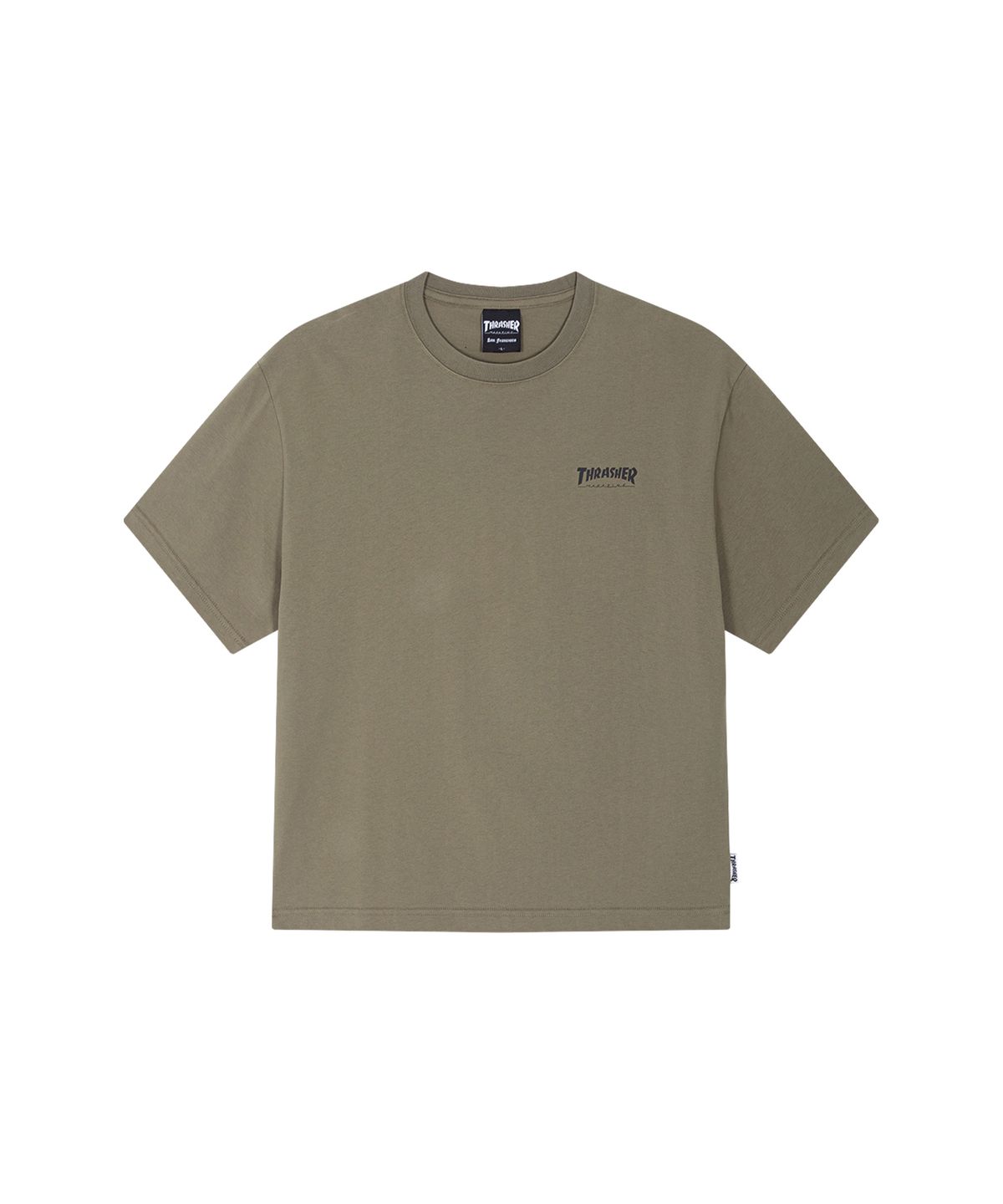 트레셔(THRASHER) 스케이트 앤드 디스트로이 크롭 티셔츠 카키